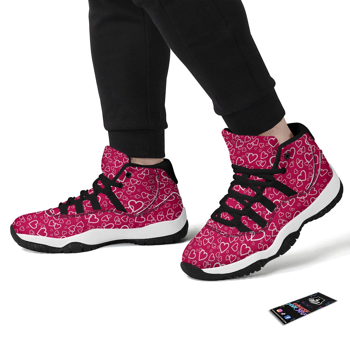 Heart Pattern Print Black Bball Shoes-grizzshop