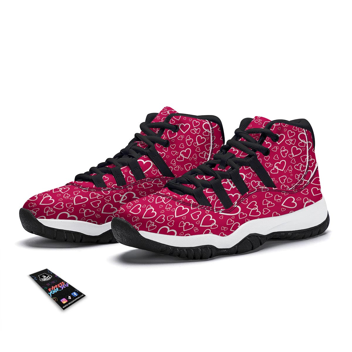 Heart Pattern Print Black Bball Shoes-grizzshop