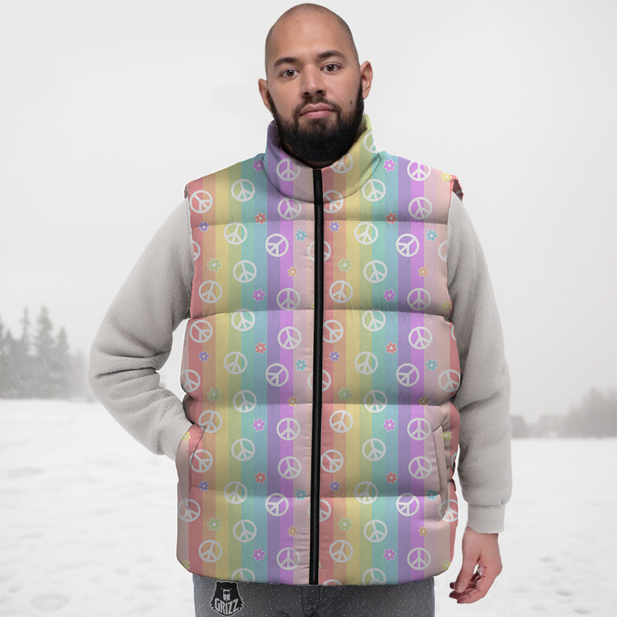 Heart Pattern Print Down Vest