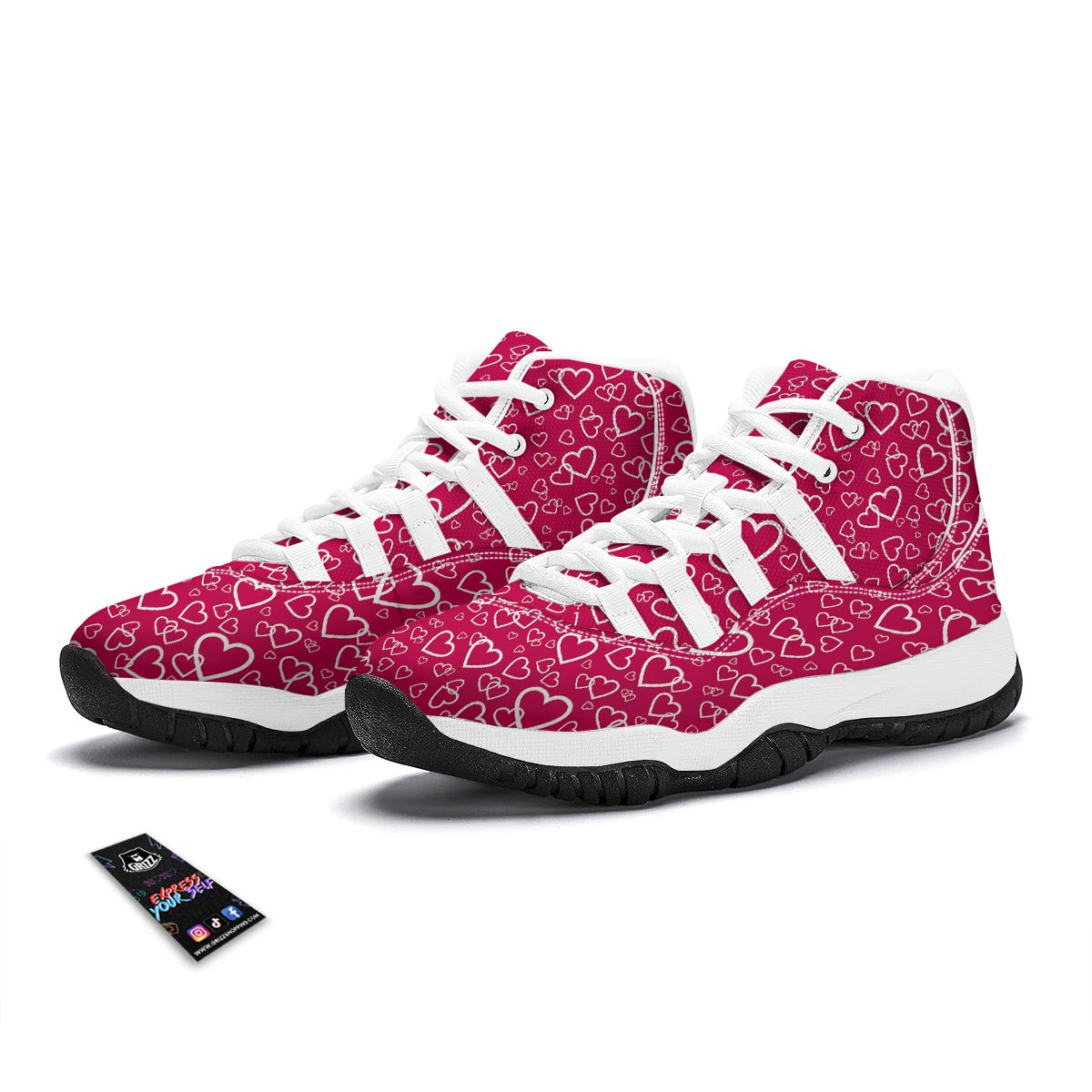 Heart Pattern Print White Bball Shoes-grizzshop