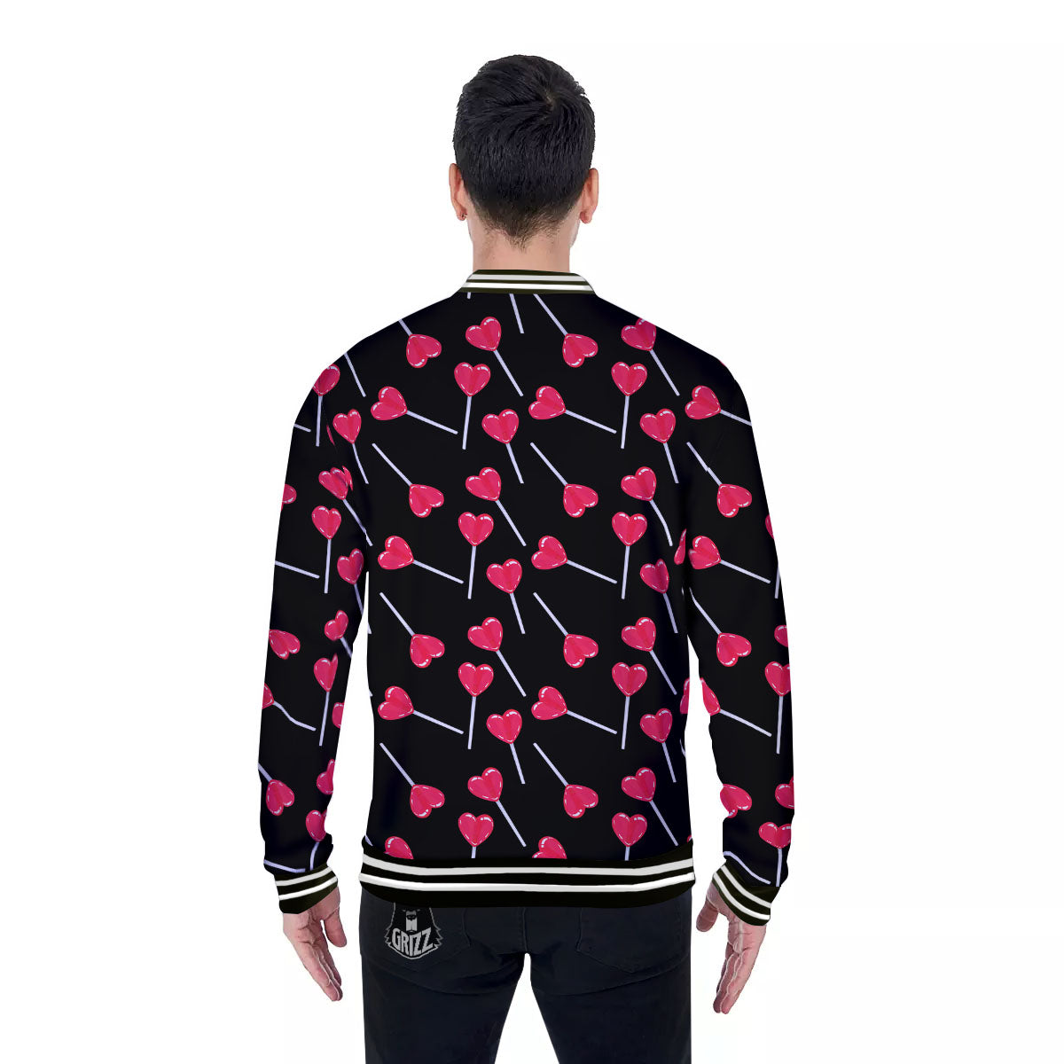 Heart Pink Lollipop Print Pattern Baseball Jacket-grizzshop