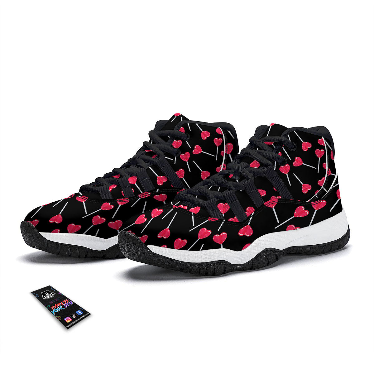 Heart Pink Lollipop Print Pattern Black Bball Shoes-grizzshop