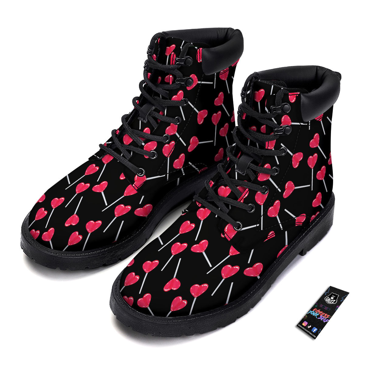 Heart Pink Lollipop Print Pattern Boots-grizzshop