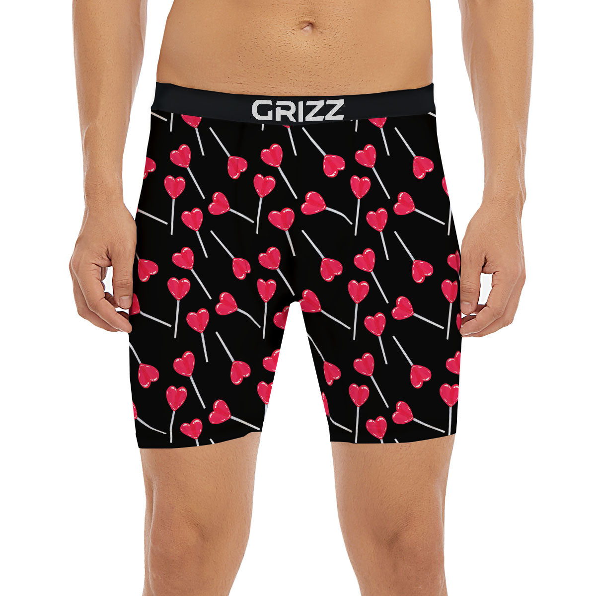 Heart Pink Lollipop Print Pattern Boxer Briefs-grizzshop