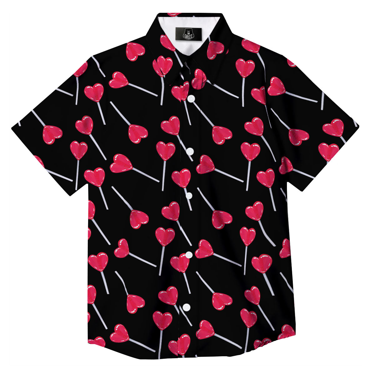Heart Pink Lollipop Print Pattern Button Up Shirt-grizzshop