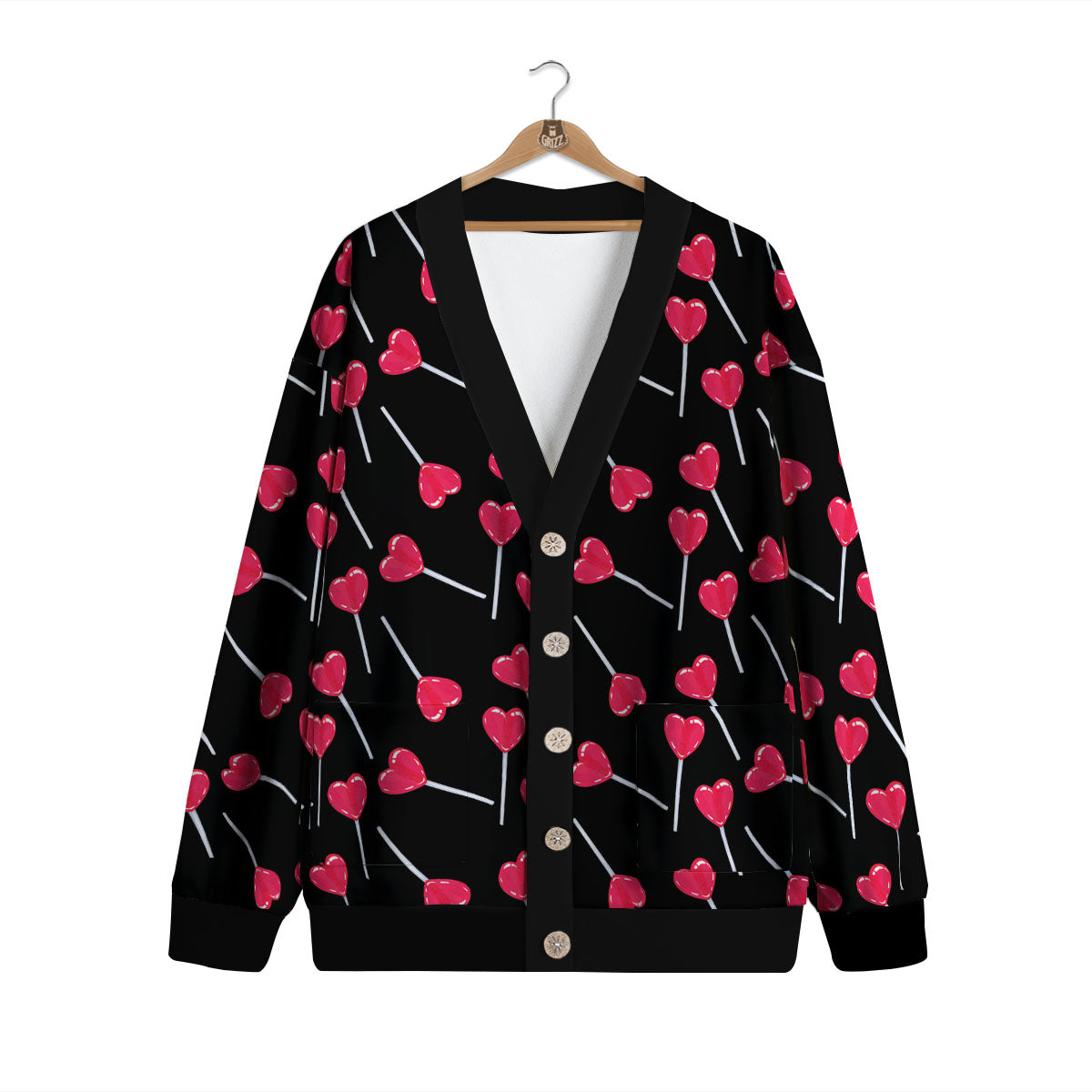 Heart Pink Lollipop Print Pattern Cardigan-grizzshop