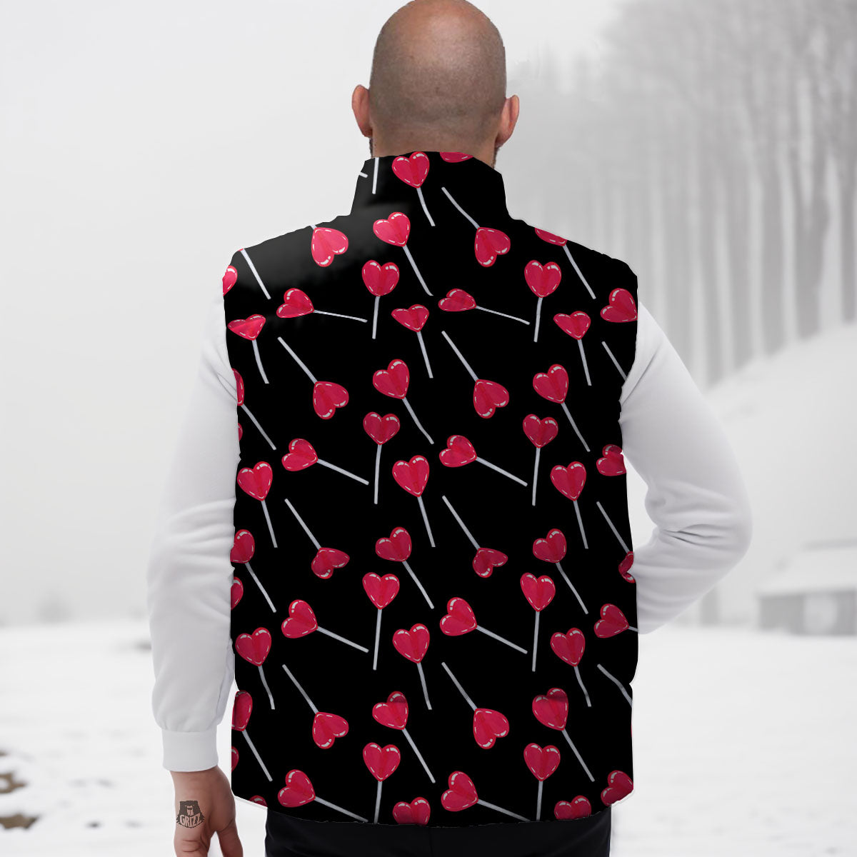 Heart Pink Lollipop Print Pattern Down Vest