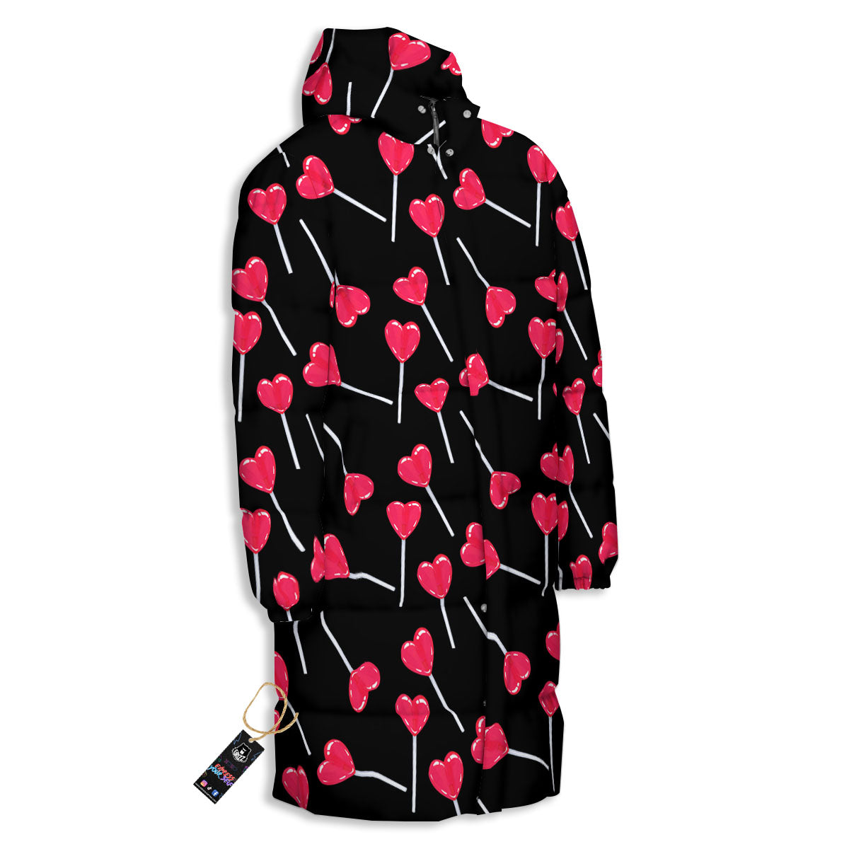 Heart Pink Lollipop Print Pattern Long Down Jacket-grizzshop