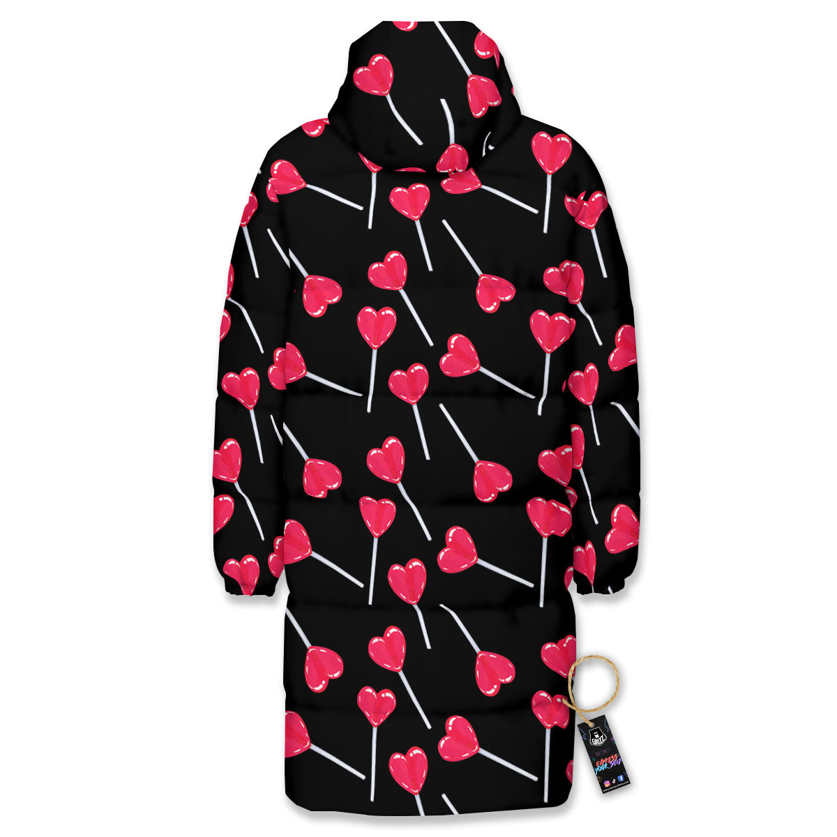Heart Pink Lollipop Print Pattern Long Down Jacket-grizzshop