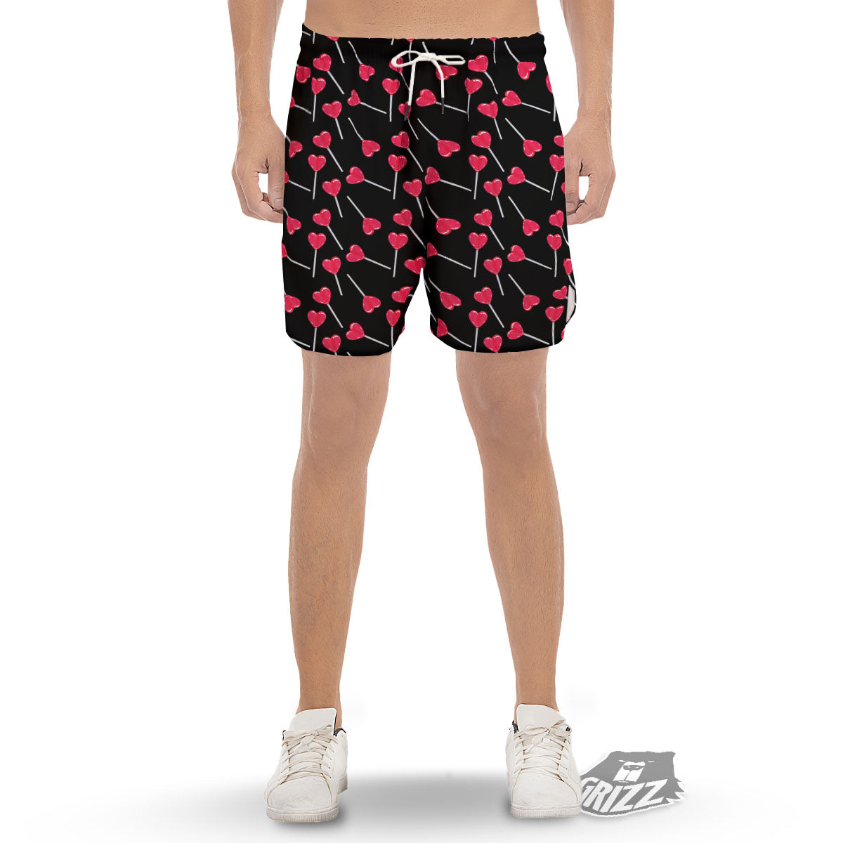 Heart Pink Lollipop Print Pattern Men's Gym Shorts-grizzshop