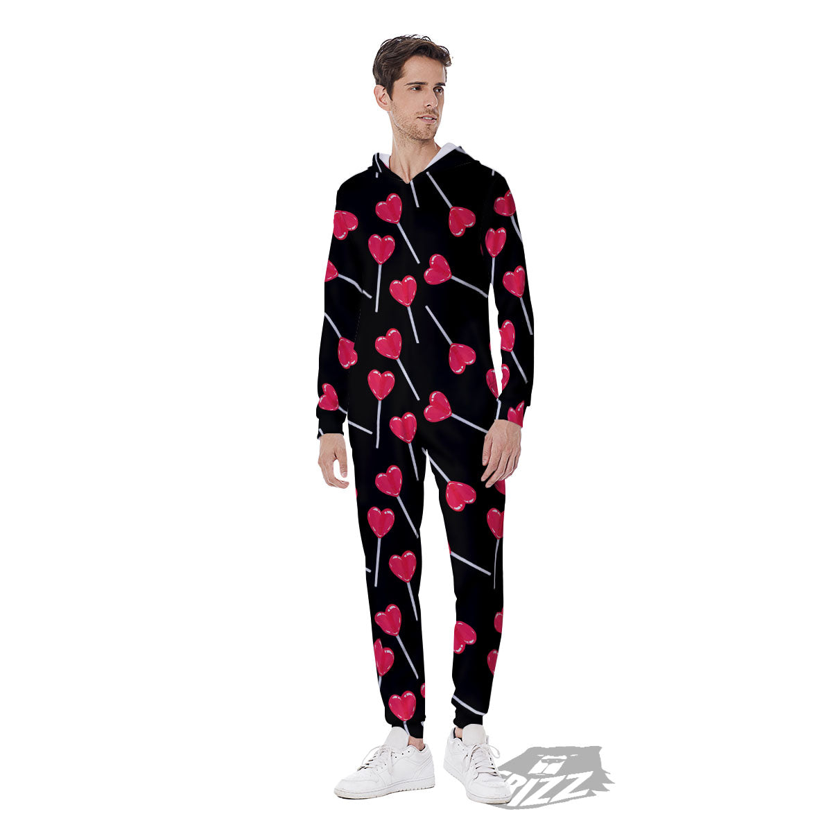 Heart Pink Lollipop Print Pattern Men's Jumpsuit-grizzshop