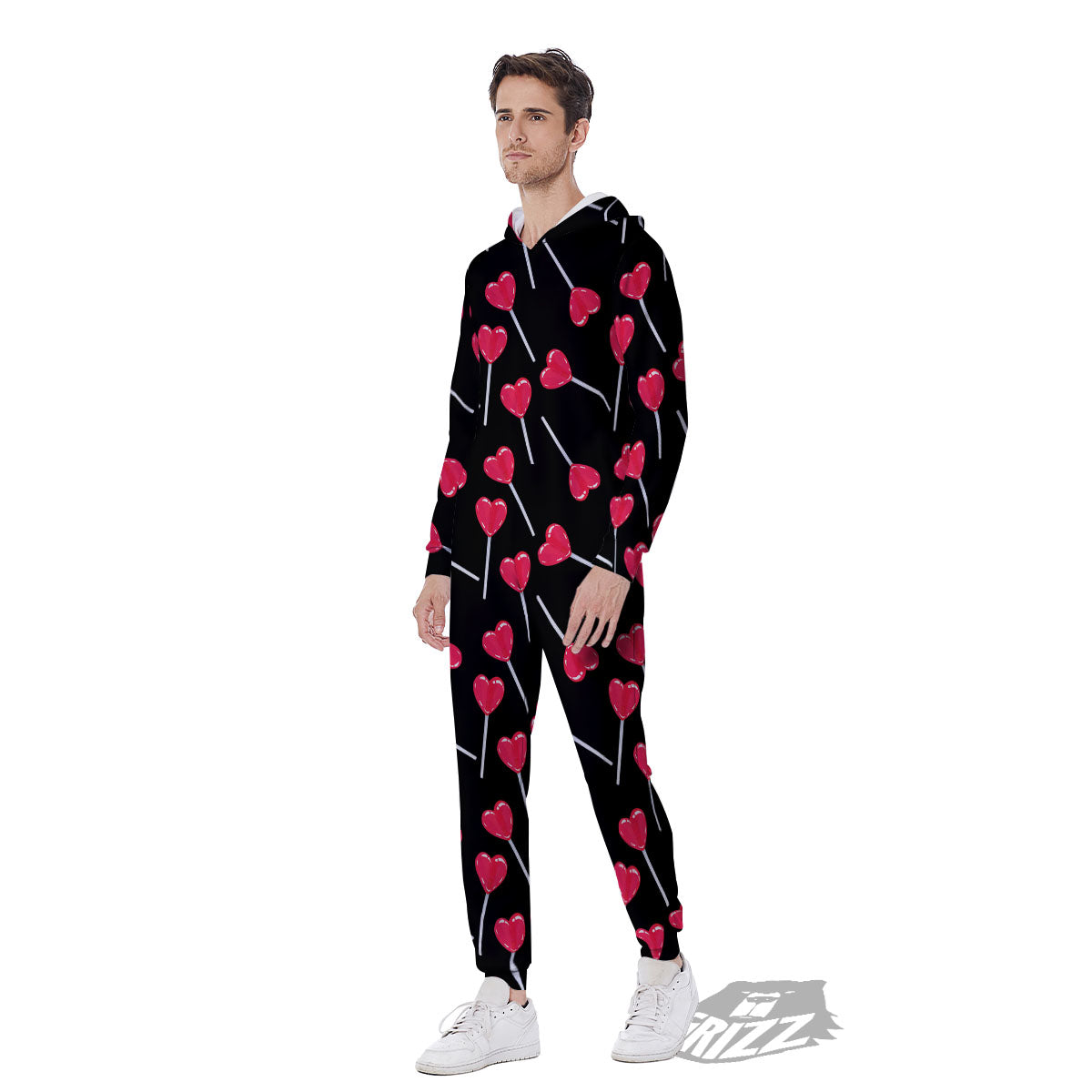 Heart Pink Lollipop Print Pattern Men's Jumpsuit-grizzshop