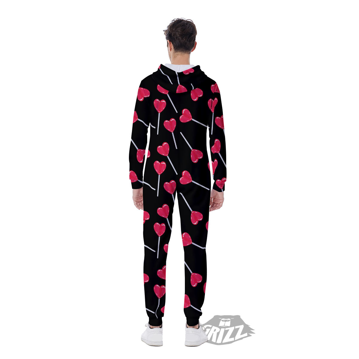 Heart Pink Lollipop Print Pattern Men's Jumpsuit-grizzshop