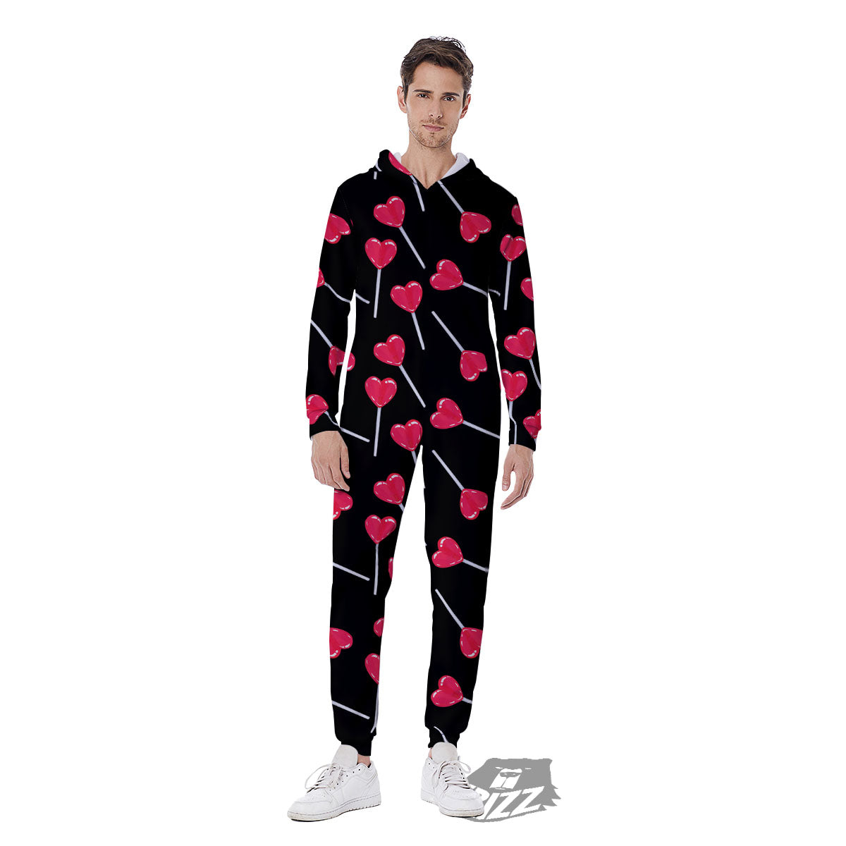 Heart Pink Lollipop Print Pattern Men's Jumpsuit-grizzshop