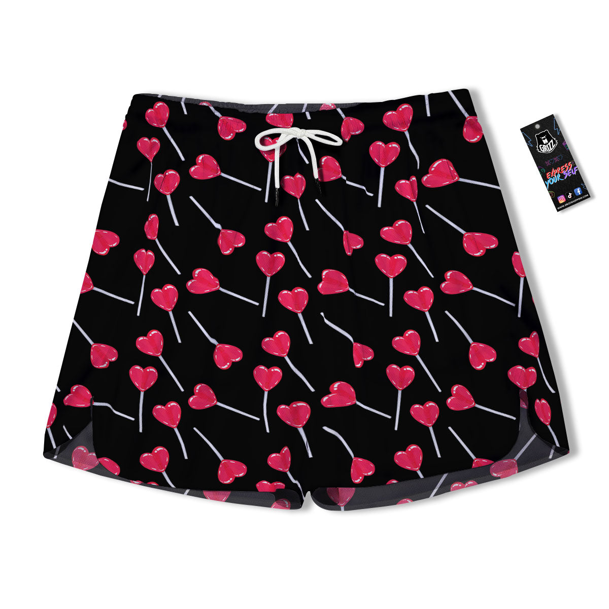 Heart Pink Lollipop Print Pattern Men's Running Shorts-grizzshop