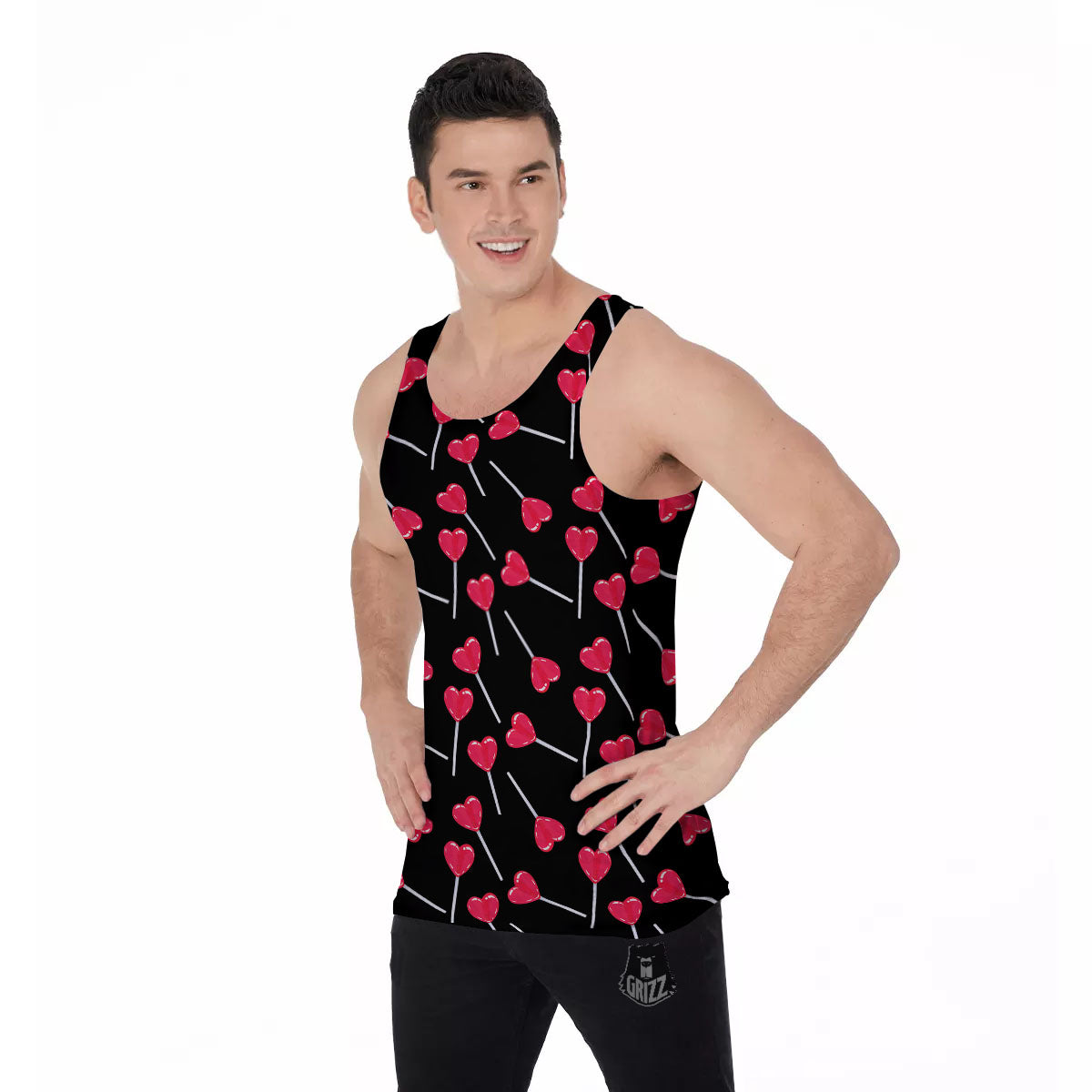 Heart Pink Lollipop Print Pattern Men's Tank Top-grizzshop