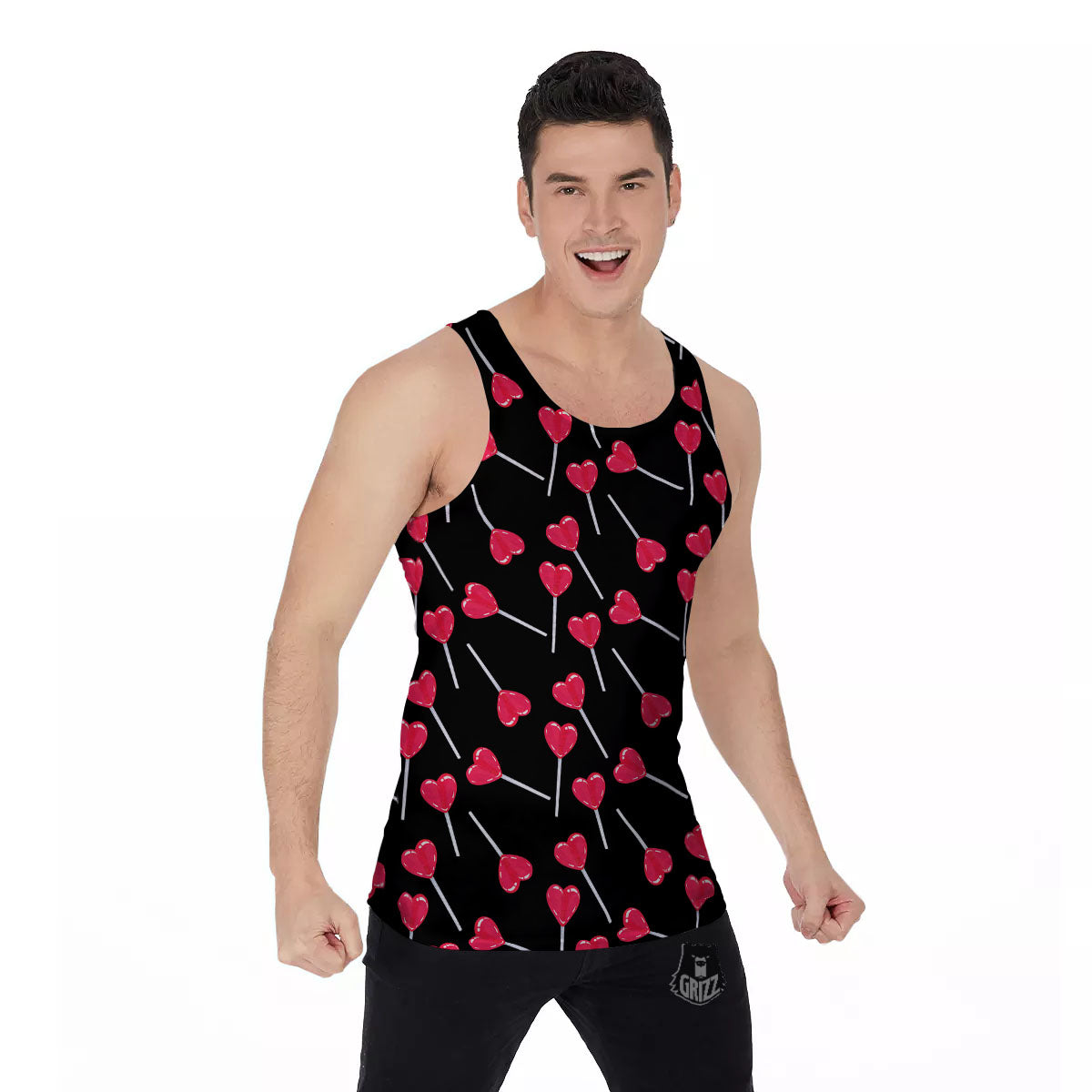 Heart Pink Lollipop Print Pattern Men's Tank Top-grizzshop