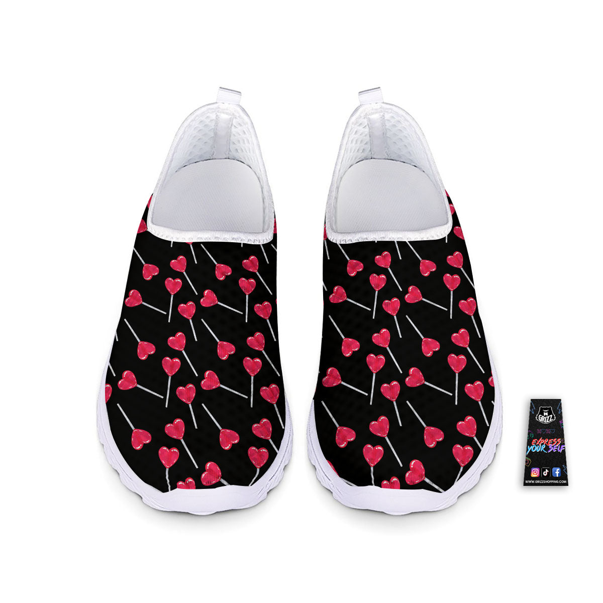 Heart Pink Lollipop Print Pattern Nurse Shoes-grizzshop