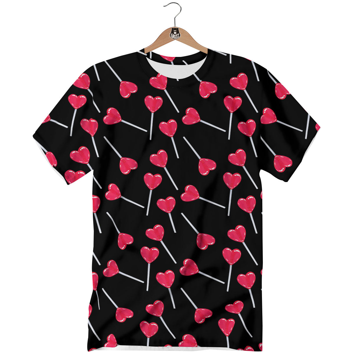 Heart Pink Lollipop Print Pattern T-Shirt-grizzshop