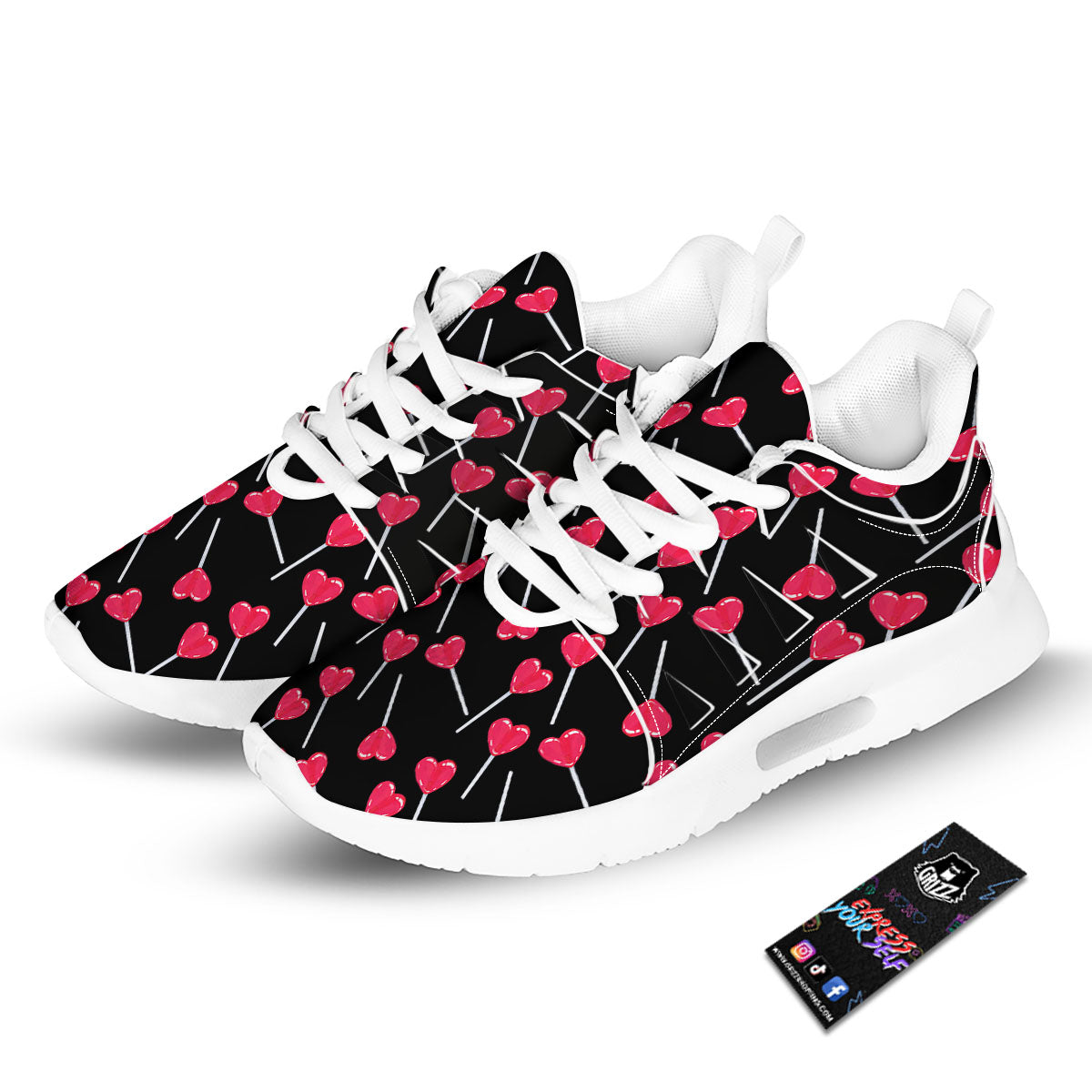 Heart Pink Lollipop Print Pattern Tennis Shoes-grizzshop