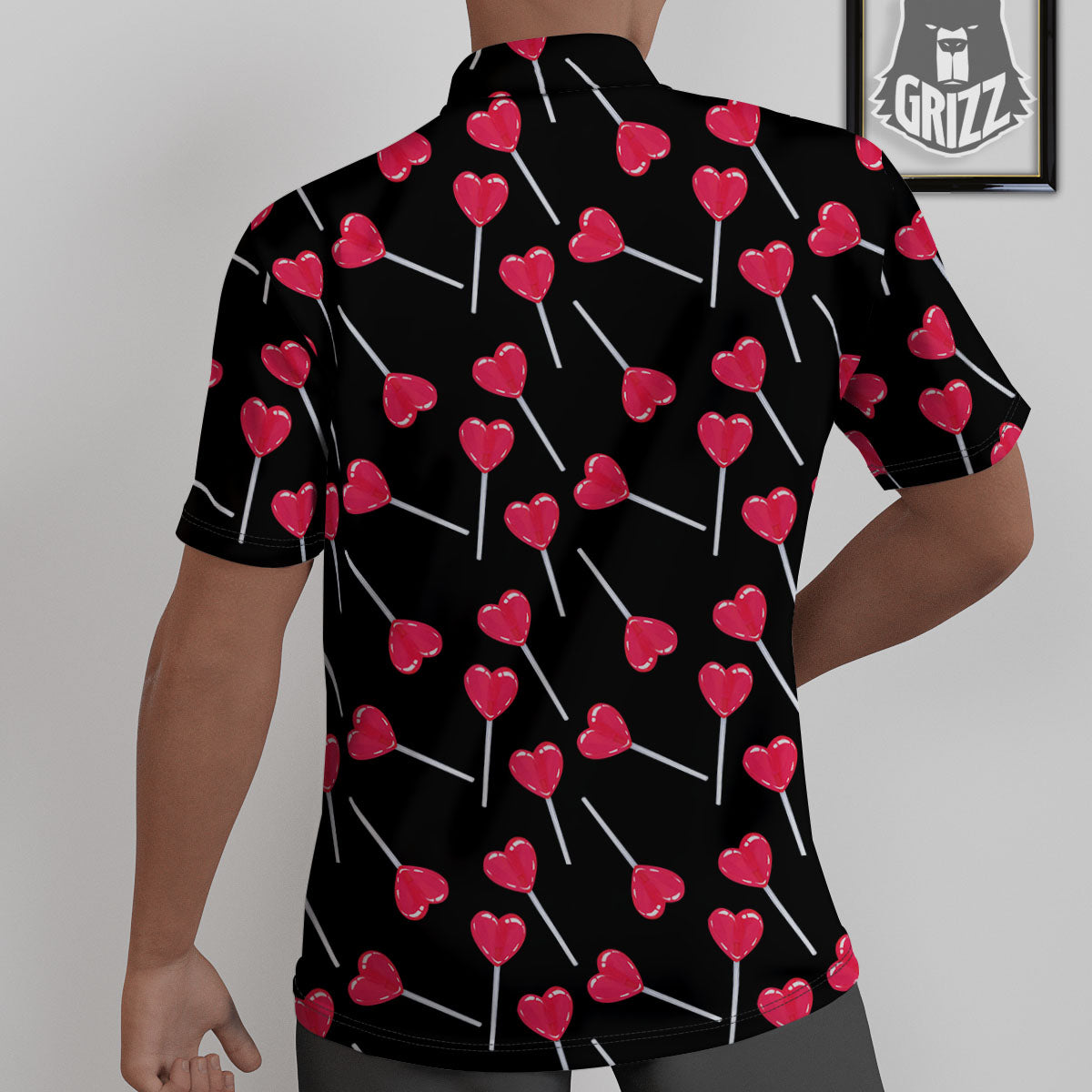 Heart Pink Lollipop Print Pattern Untucked Shirts-grizzshop