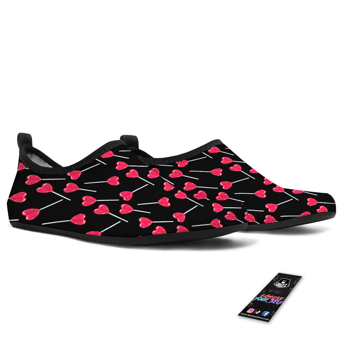 Heart Pink Lollipop Print Pattern Water Shoes-grizzshop