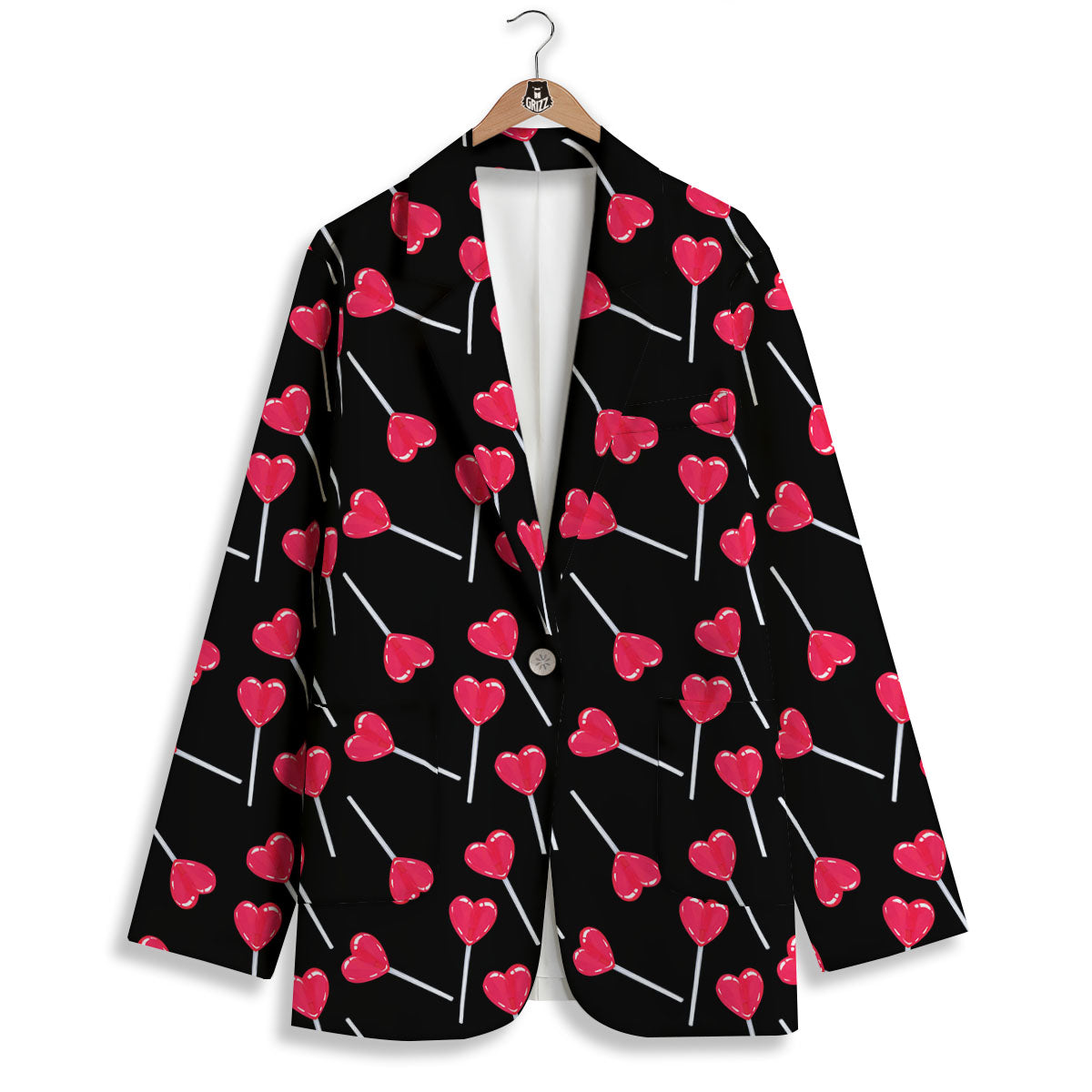 Heart Pink Lollipop Print Pattern Women's Blazer-grizzshop