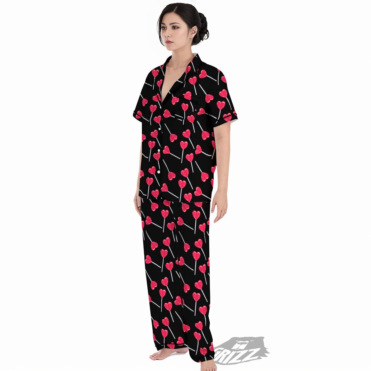 Heart Pink Lollipop Print Pattern Women's Pajamas Set-grizzshop
