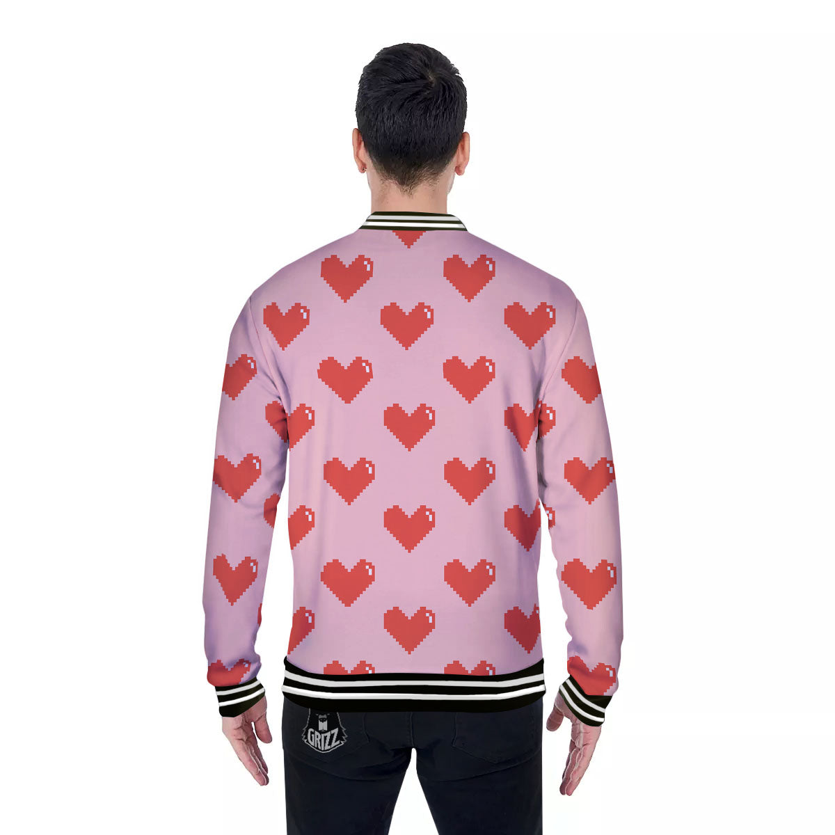Heart Pixel Print Pattern Baseball Jacket-grizzshop