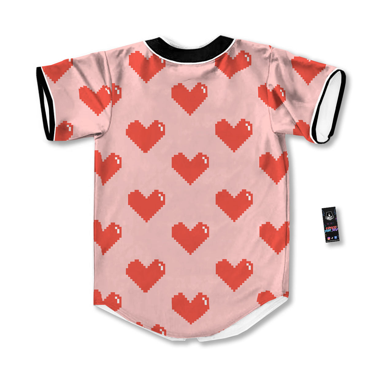 Heart Pixel Print Pattern Baseball Jersey-grizzshop