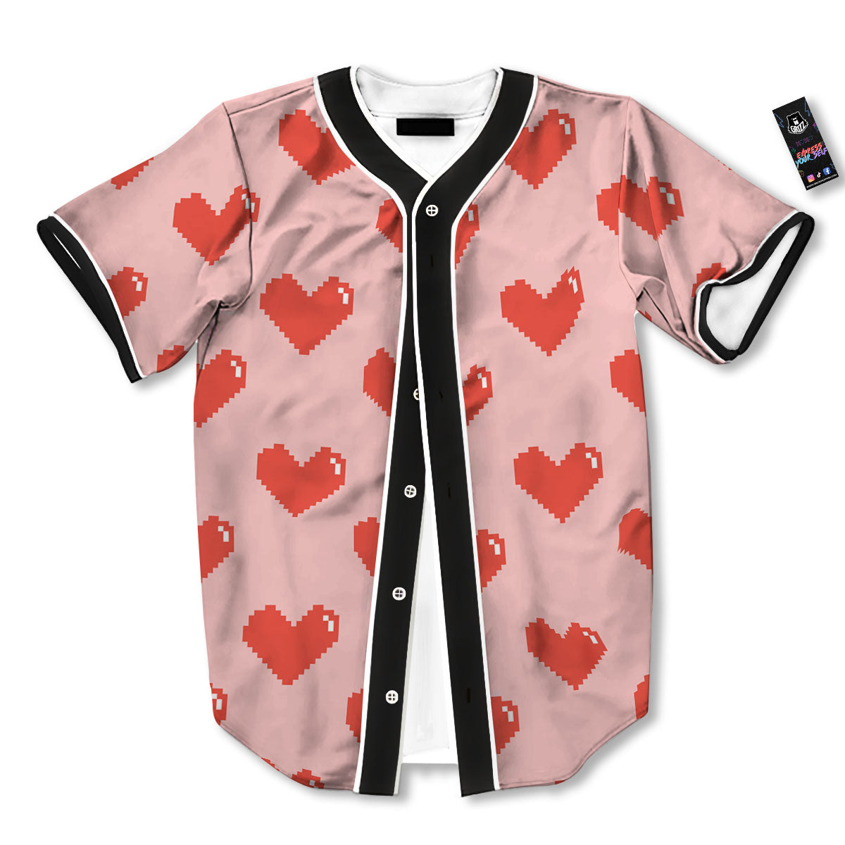 Heart Pixel Print Pattern Baseball Jersey-grizzshop