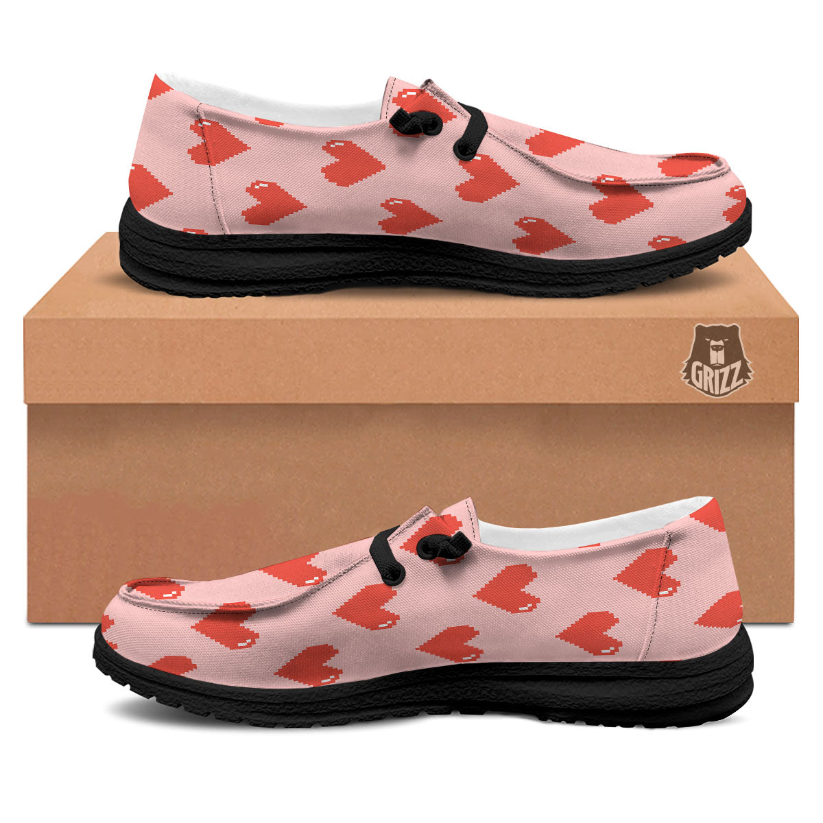 Heart Pixel Print Pattern Black Loafers-grizzshop