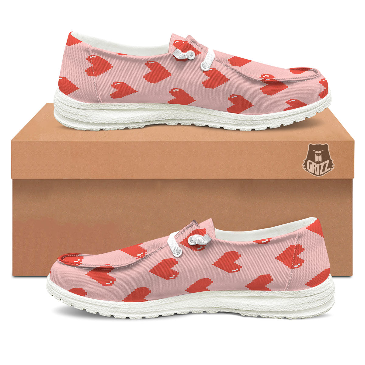 Heart Pixel Print Pattern Black Loafers-grizzshop
