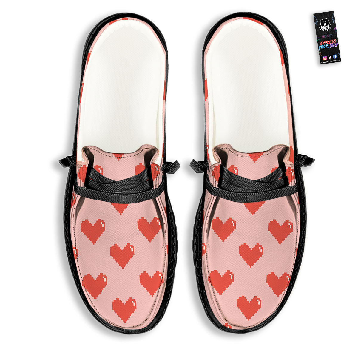 Heart Pixel Print Pattern Black Loafers-grizzshop