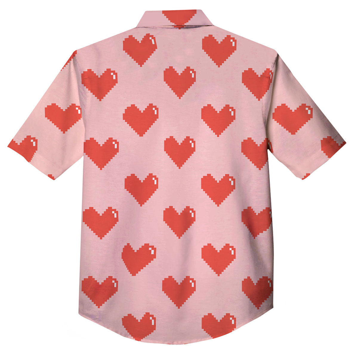 Heart Pixel Print Pattern Button Up Shirt-grizzshop