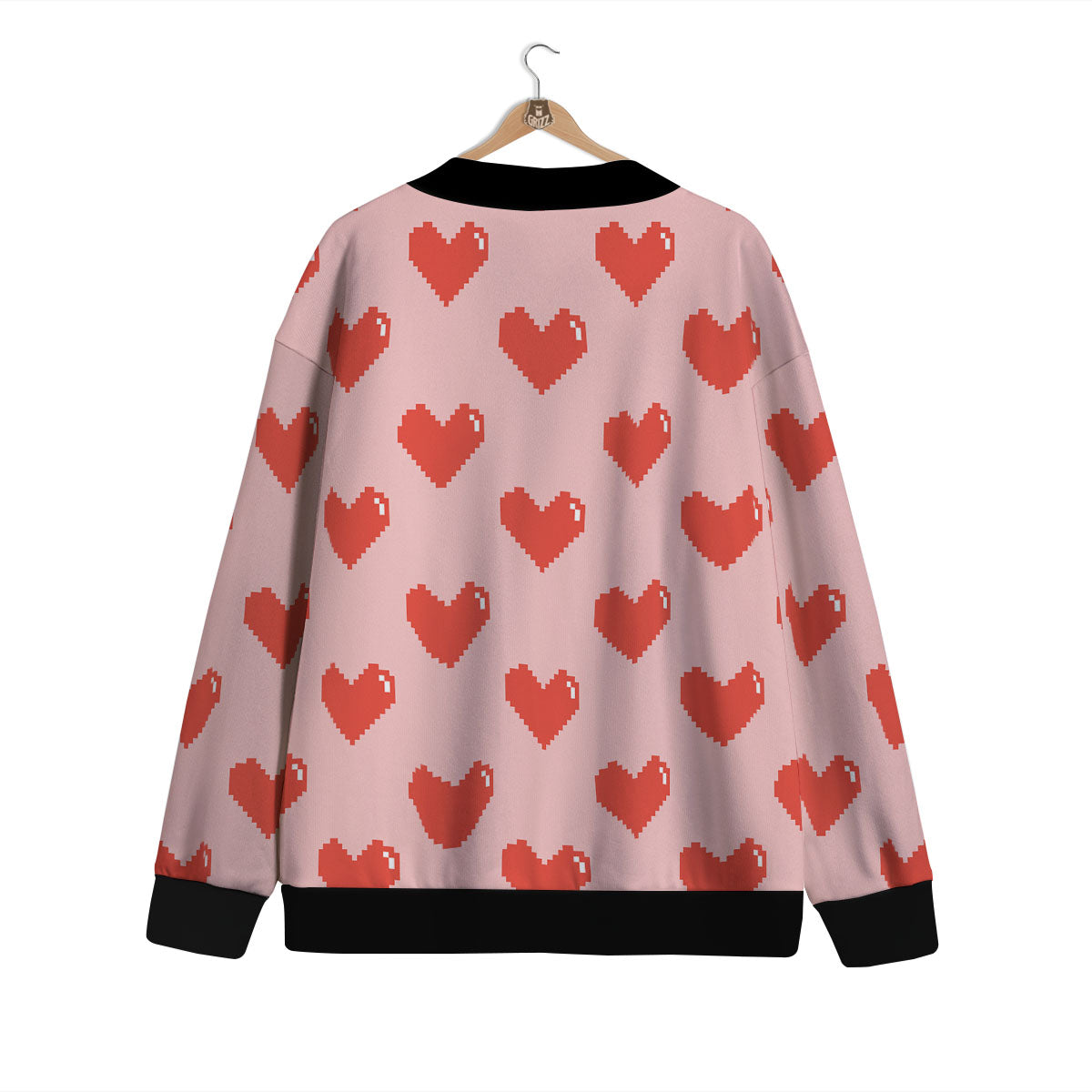 Heart Pixel Print Pattern Cardigan-grizzshop