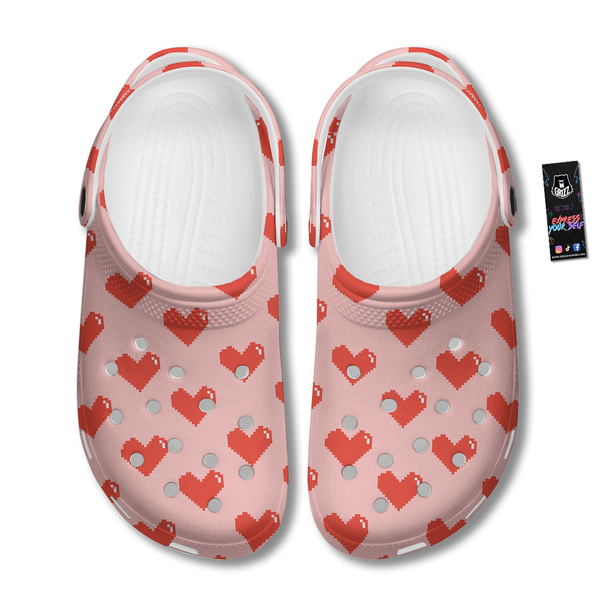 Heart Pixel Print Pattern Clog-grizzshop