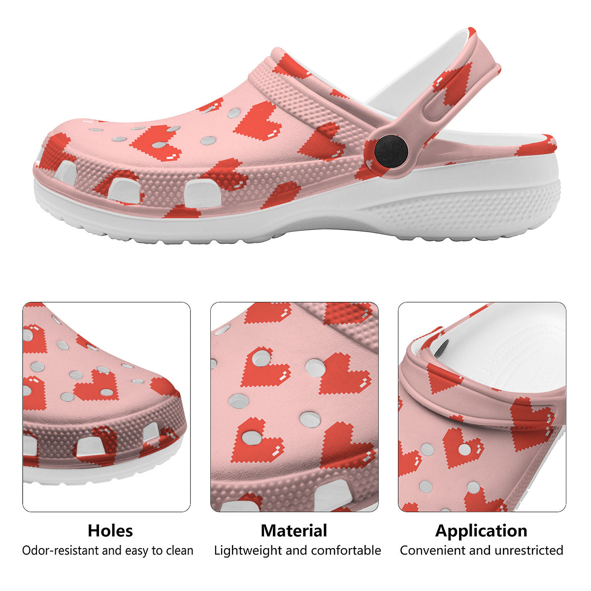 Heart Pixel Print Pattern Clog-grizzshop