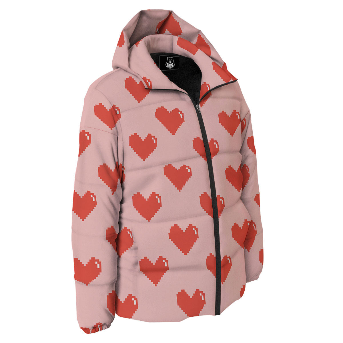 Heart Pixel Print Pattern Down Jacket-grizzshop