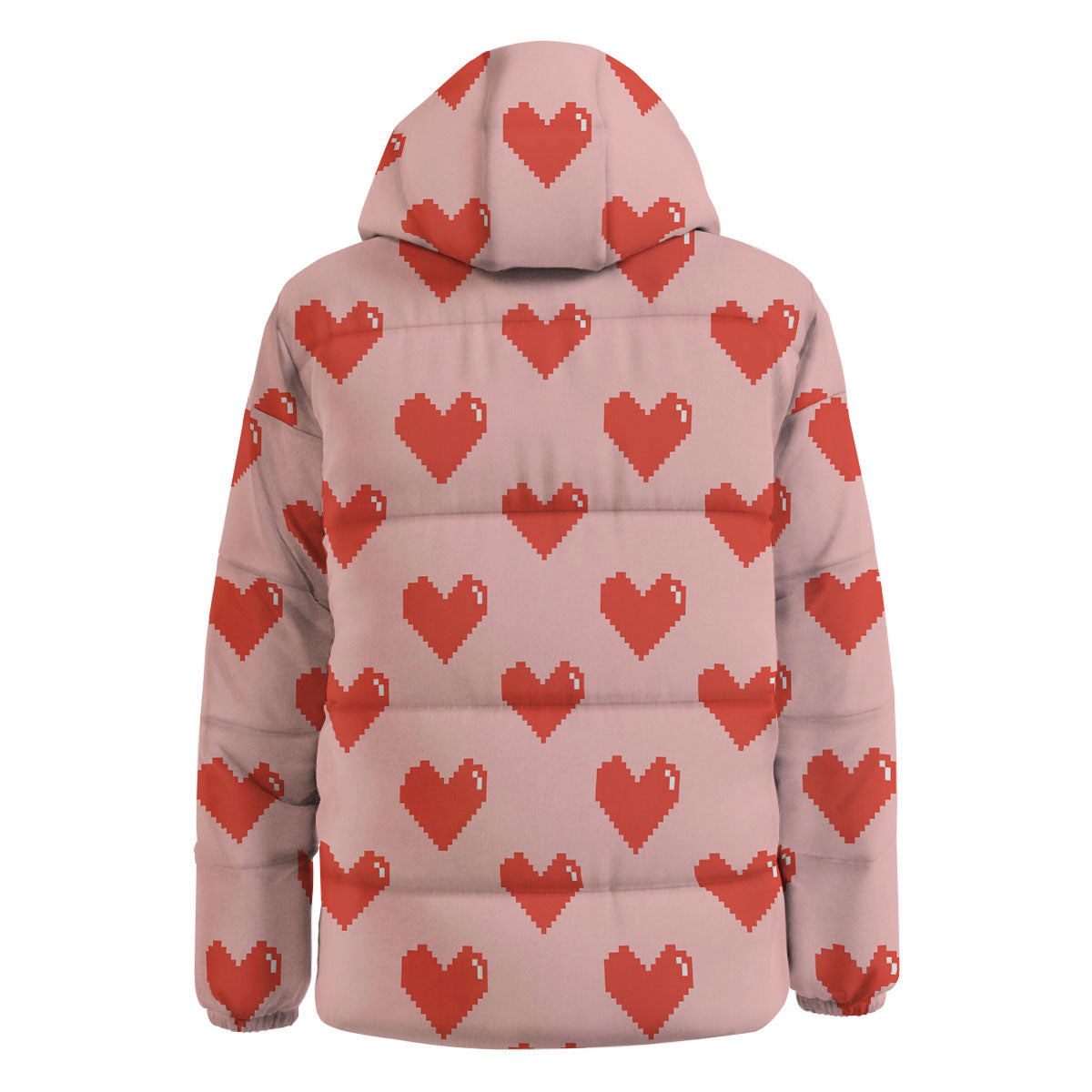 Heart Pixel Print Pattern Down Jacket-grizzshop