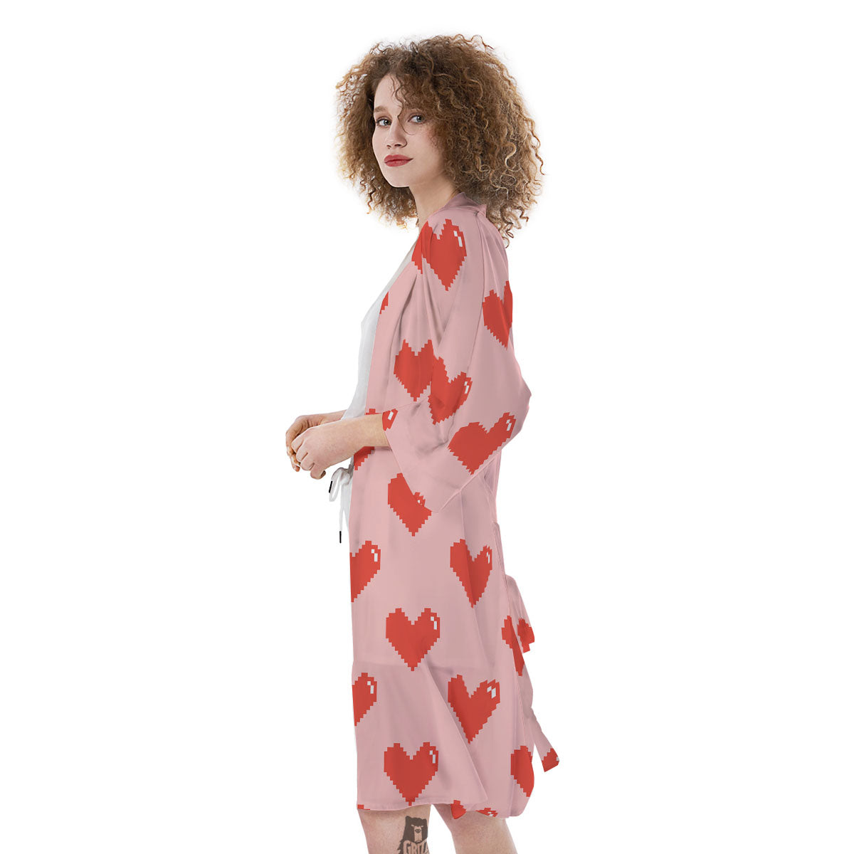 Heart Pixel Print Pattern Kimono-grizzshop