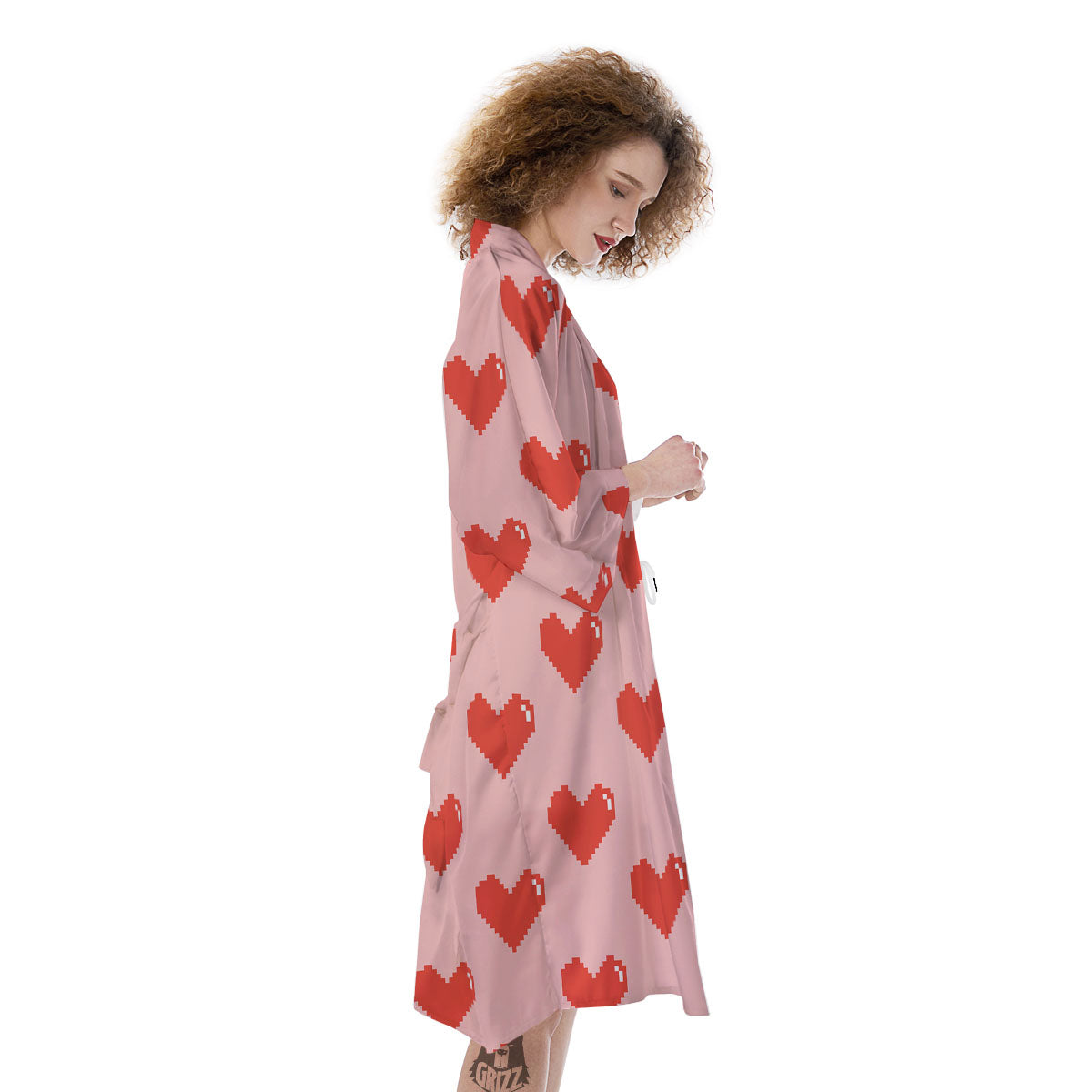 Heart Pixel Print Pattern Kimono-grizzshop