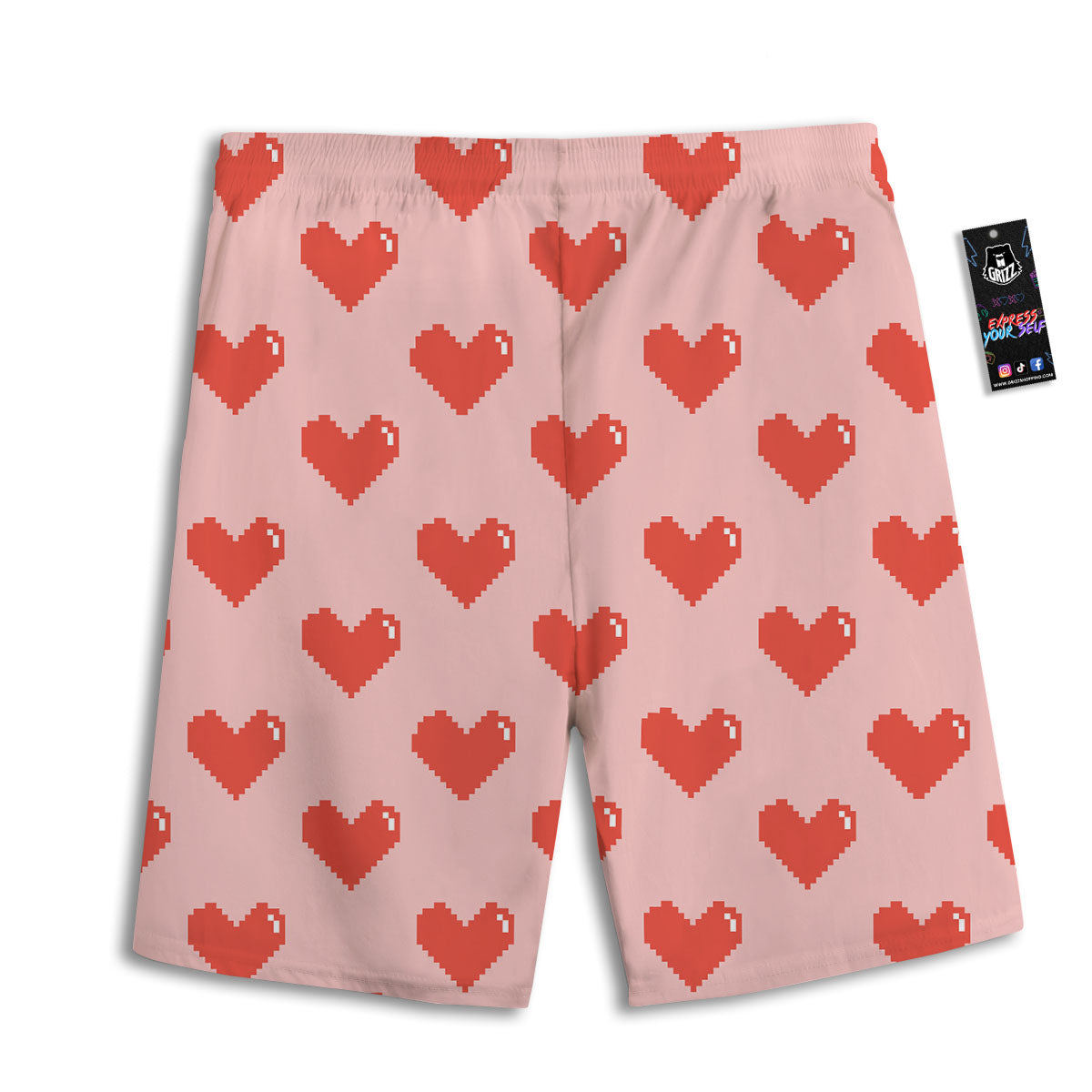 Heart Pixel Print Pattern Men's Athletic Shorts