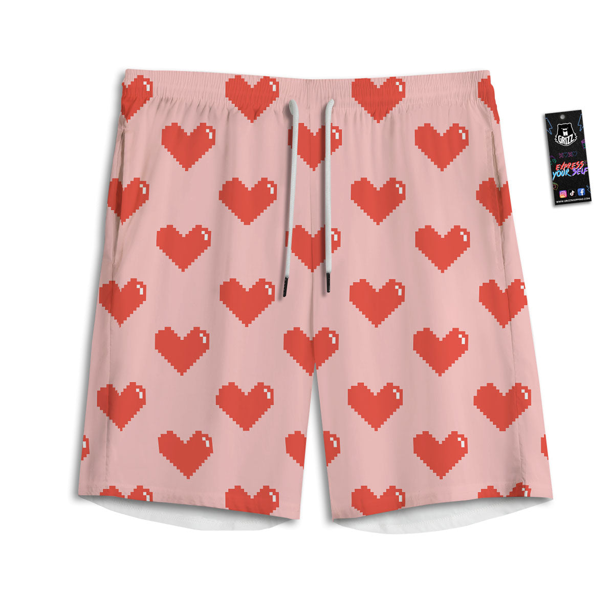 Heart Pixel Print Pattern Men's Athletic Shorts