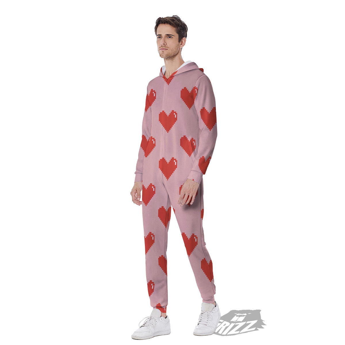 Heart Pixel Print Pattern Men's Jumpsuit-grizzshop