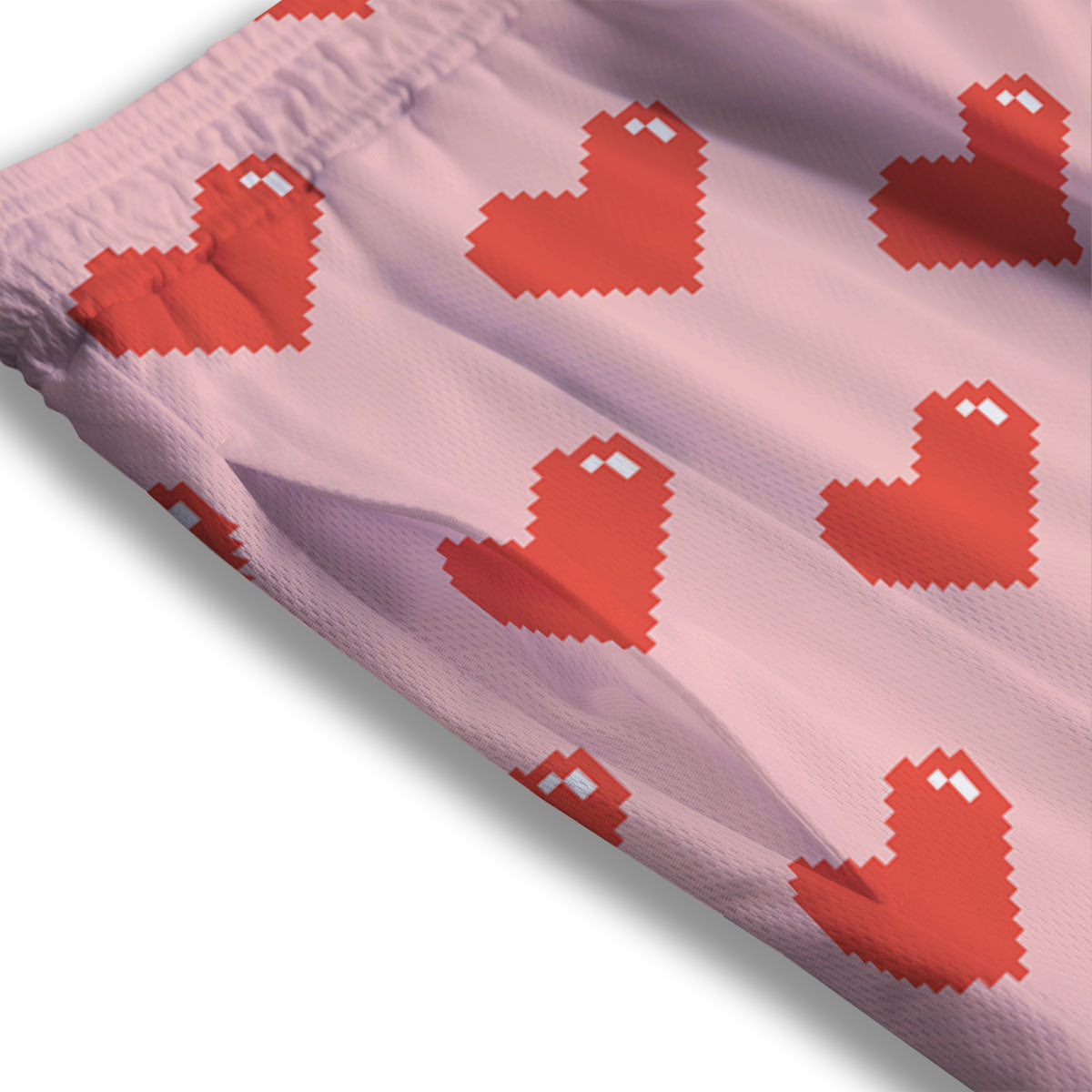 Heart Pixel Print Pattern Mesh Shorts