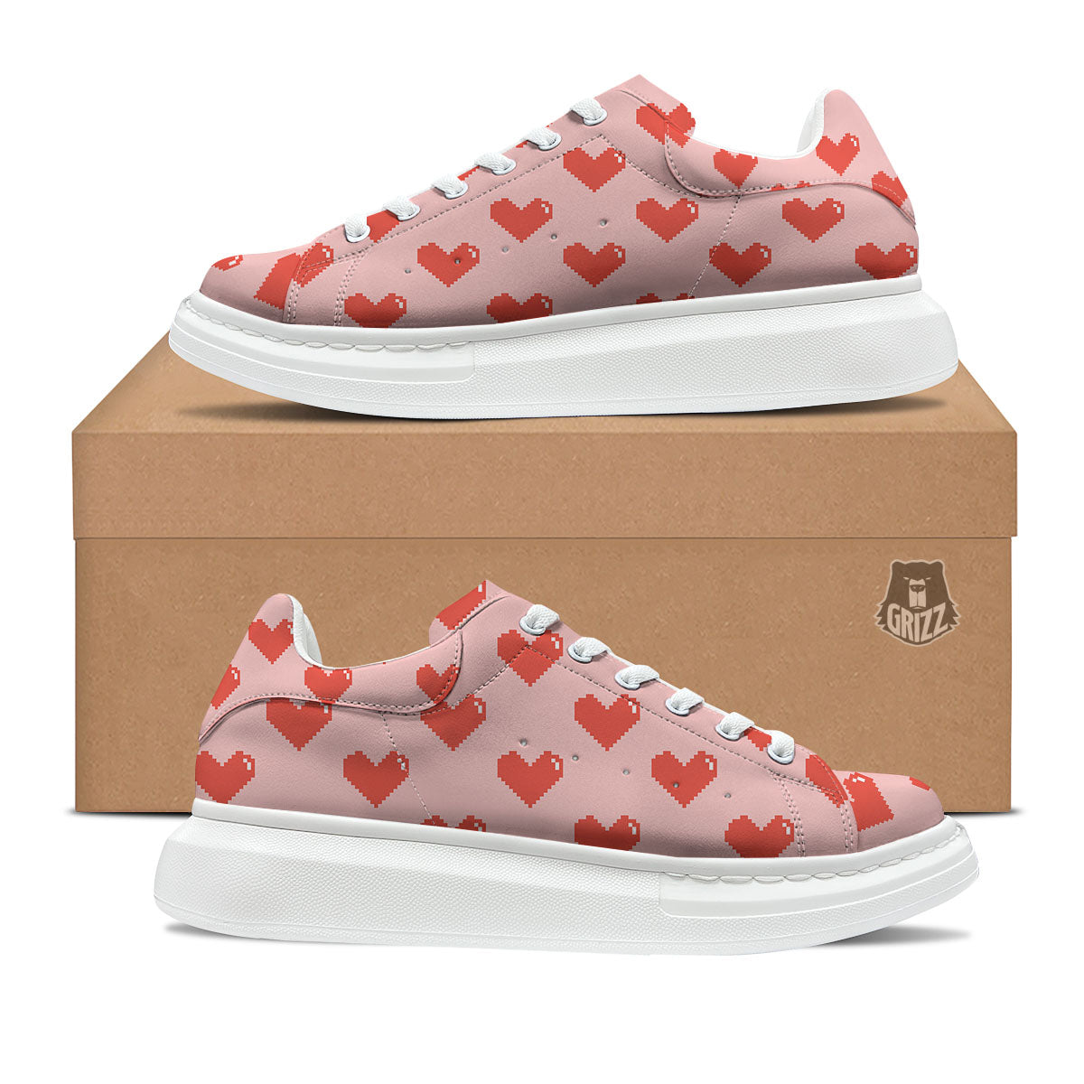 Heart Pixel Print Pattern Platform Shoes-grizzshop