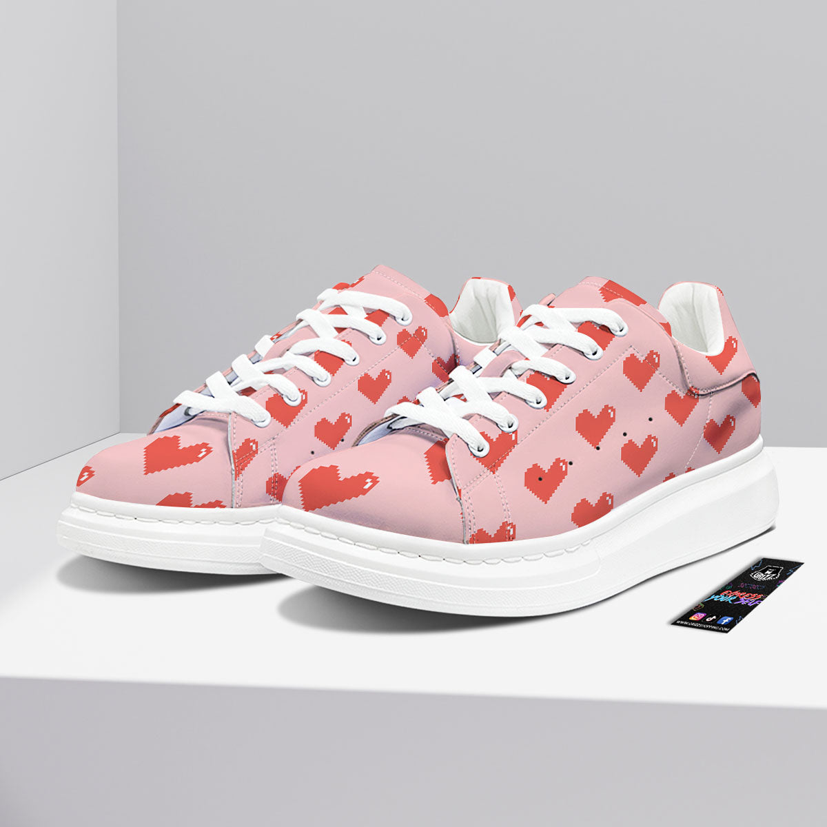 Heart Pixel Print Pattern Platform Shoes-grizzshop