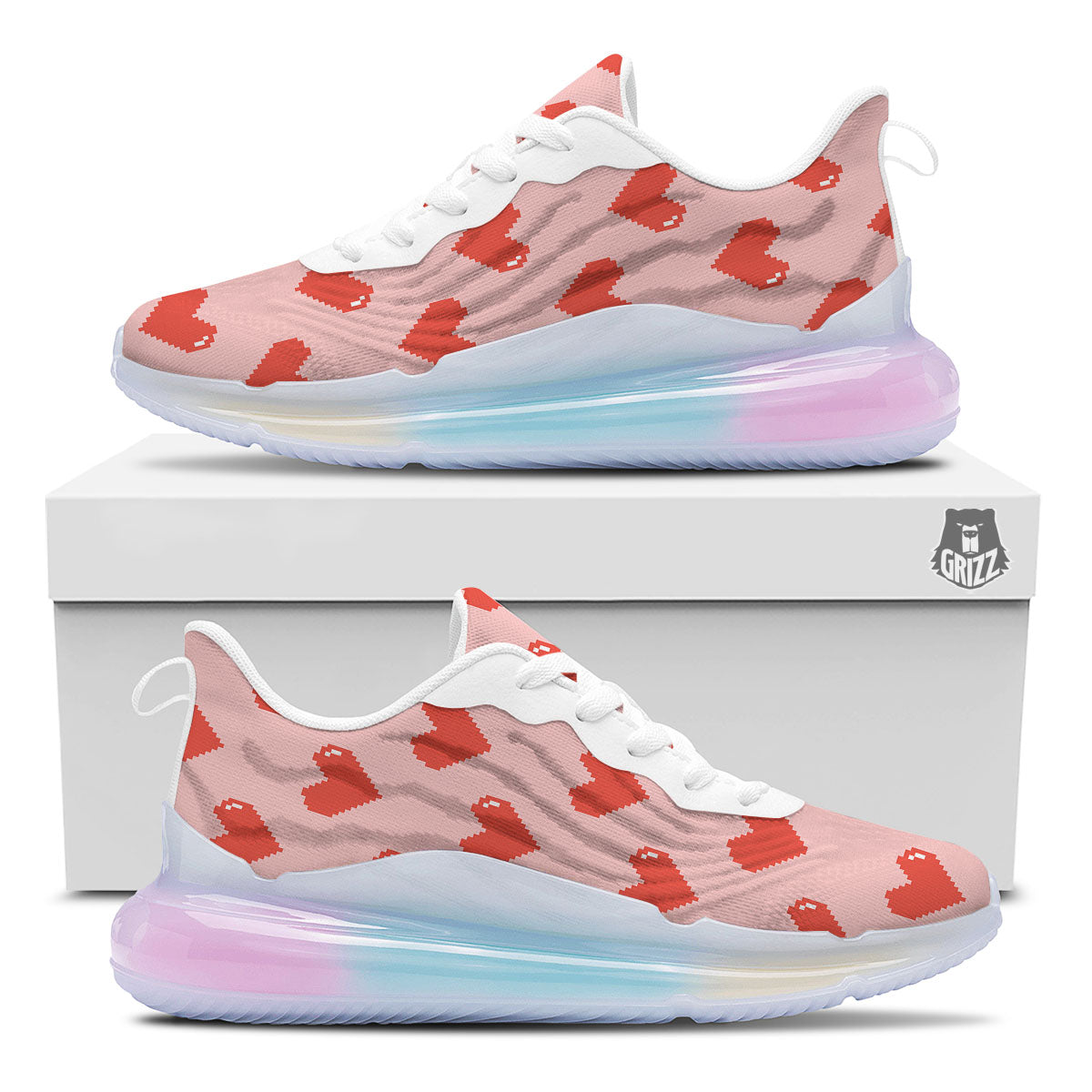 Heart Pixel Print Pattern Running Sneakers-grizzshop