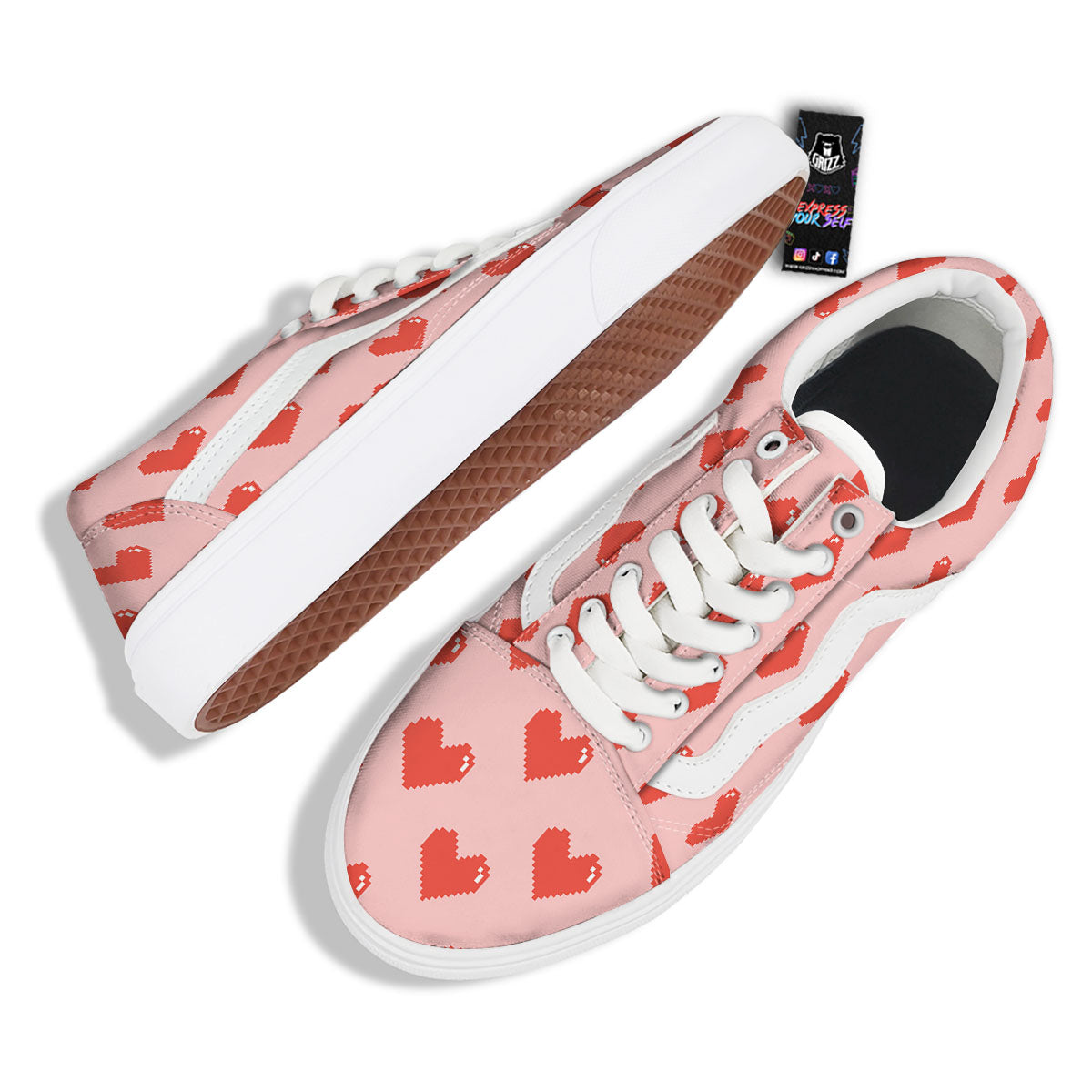 Heart Pixel Print Pattern Skate Shoes-grizzshop